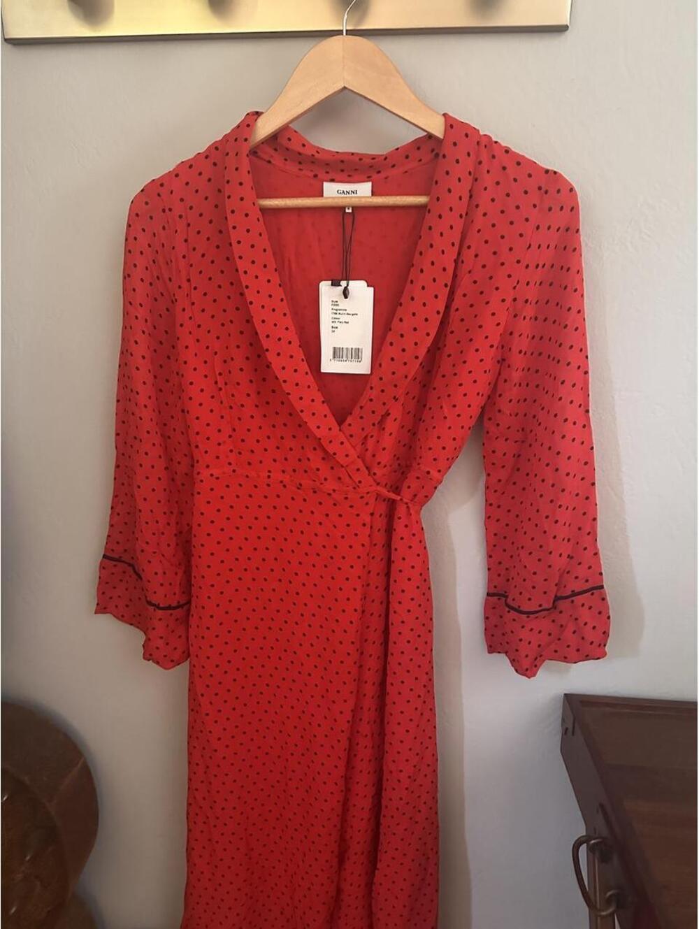Ganni Women's Red and Orange Dress